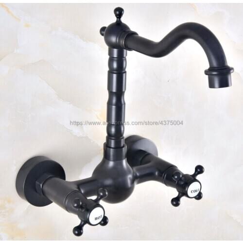 Bathroom Faucet Oil Rubbed Bronze Kitchen Mixer Tap Faucet Wall Mounted Dual Handle Hot and Cold Taps Nnf464