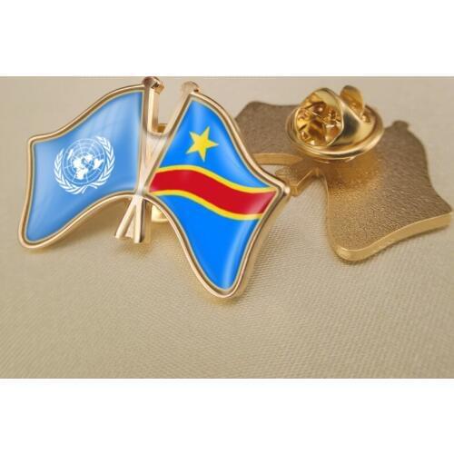 United Nations and Congo Democratic Republic Crossed Double Friendship Flags Lapel Pins