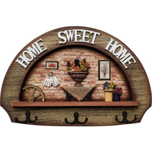 Mediterranean Style Retro Wood Clothes Hanger Wall Mounted Coat Hook Key Holder Hat Scarf Handbag Storage Hanger