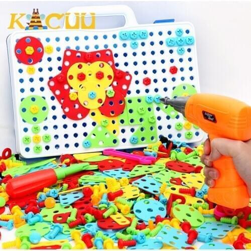 Kids Drill Toys Creative Educational Toy Electric Drill Screws Puzzle DIY Tools Assembled Toys For Children Kids Boys