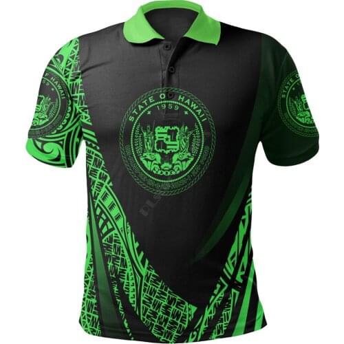 Hawaii Polo Shirt Green Polynesian Patterns Sport Style Summer 3D Printed Polo Shirt Men for Women Short Sleeve T-shirt 01