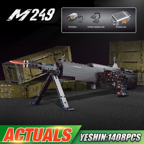 Yeshin PG15003 Motorized Block Gun Toys The M249 Light Machine Gun Model High-Tech Building Blocks Bricks Kids Christmas Gifts