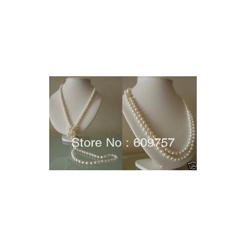 Use Natural Pearl NECKLACES Natural Jewelry 8-9MM white Akoya Cultured Freshwater Pearl Necklace 48" longCZ Luxury Ms. girl