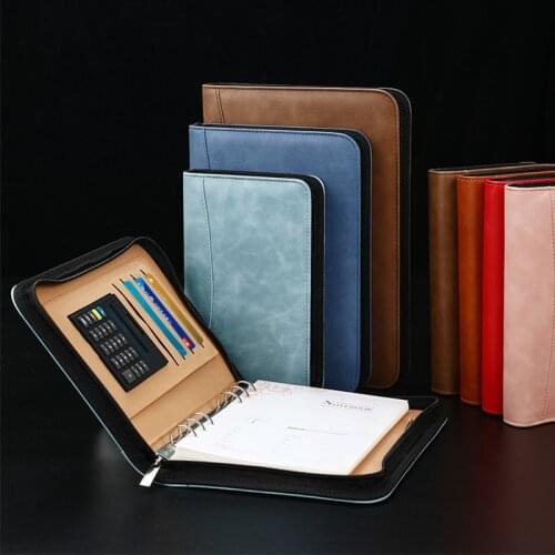 PU Leather Padfolio A5 A6 Binder Folder Office Business Document Organizer Folder With Calculator