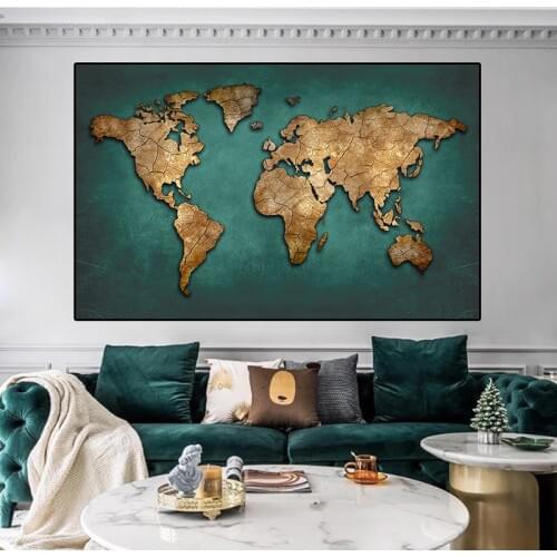 One Piece Vintage Continent World Map Posters Canvas HD Print Wall Art Paintings Home Decor Pictures Living Room Decoration