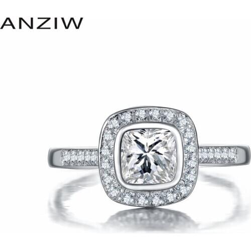 ANZIW Fashion 0.75 ct Cushion Cut NSCD Wedding Rings Women Engagement Wedding Jewelry 925 Sterling Silver Halo Rings кольца