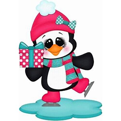 Skating Penguin with Gift Box Metal Cutting Dies Animal Baby Doll Stencil for DIY Scrapbooking Cards Decorative