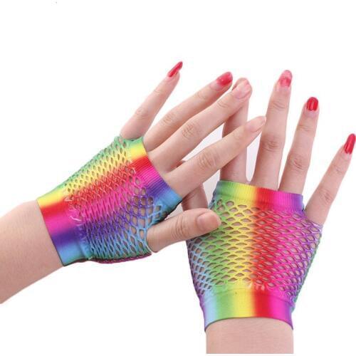 Short Colored Fingerless Novelty Place Neon Gloves Fingerless Diva Fishnet Wrist Gloves Assorted Neon Colors ST278