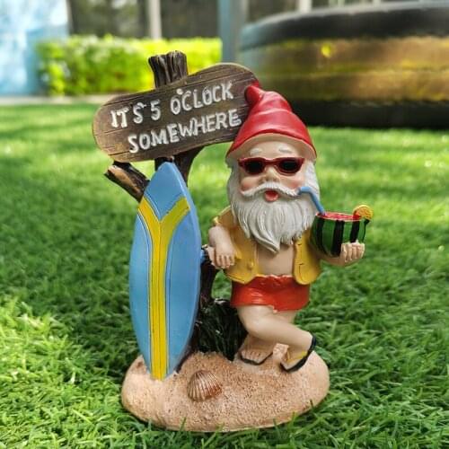 Summer Surf Gnome Garden Statue Small Resin Dwarf Home Shelf Decor for Outdoor Micro Landscape