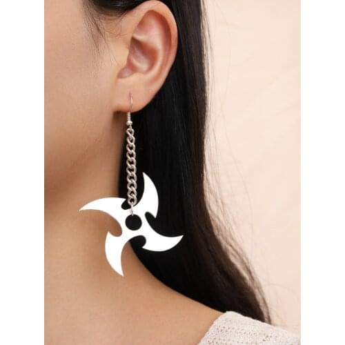 Metal Punk Silver Color Chain Darts Pendant Earrings for Women Hip Pop Ninja Arms Pendientes Couple Fashion Jewelry Gift Kolczyk