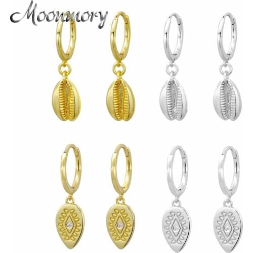 Moonnory 925 Sterling Silver Shell Charm Drop Earring Piercing Circle Drop Earring For Women Circles Loops Animal Drop Earring