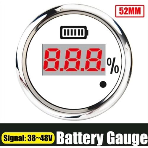 Auro Boat 52mm Battery Charge Level Indicator Waterproof Car Battery Capacity Meter 0~100 % LED Display with Alarm Red Backlight