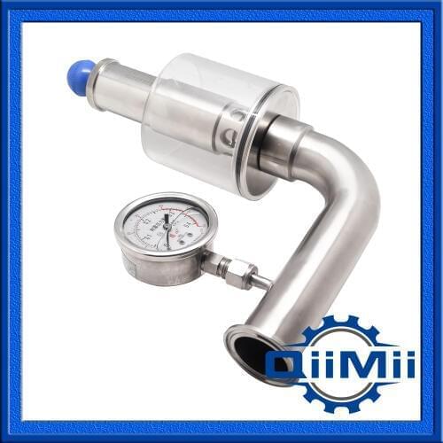 New Stainless Steel 304 Sanitary Pressure Release Valve With Pressure Gauge 1.5" Tri Clamp Connection