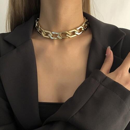 Vintage Geometric Rhombus O Shape Choker Necklace For Women Acrylic Gold Color Fashion Trendy Clavicle Chain Necklace Jewelry