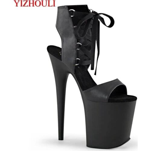 Lace-up vamp 20 cm, PU material 8 inch model stiletto heels, summer night club pole dancing ankle boots