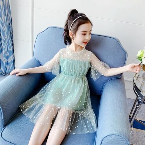 Girl mesh voile dot Princess dresses 2020 New Spring summer new baby children kids casual stitching birthday party clothes