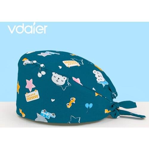 New Cartoon Pattern Medical Scrub Hat Hospital Doctor Work Caps Health Worker Scrub Cap Pet clinic Nurse Beautician Nursing Hat