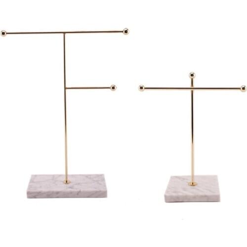Nordic Metal Golden Storage Rack with Marble Base Chic Ins Modern Jewelry Ring Necklace Earring Display Rack Holder Desk Decor