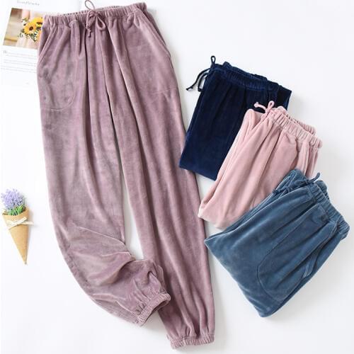 Island Fleece Warm Pajamas Women Home Pants Autumn And Winter New Closed Trousers Thickening Full Length Female Pants