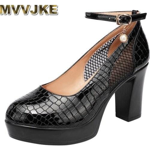 MVVJKE Womens Genuine Leather Shoes with Heels Platform Jane Shoes Women Pumps OL Office Work Shoes Woman High Heels size 34--4