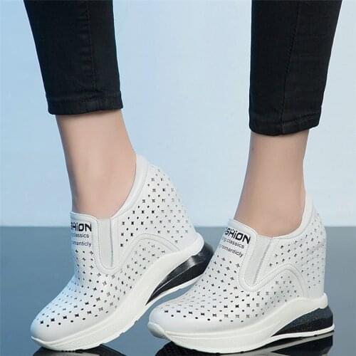 Platform Wedges Pumps Shoes Women Genuine Leather High Heel Ankle Boots Female Summer Round Toe Fashion Sneakers Casual Shoes