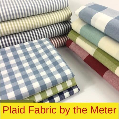 Thickened Plaid Polyester Cotton Linen Fabric By The Meter for Sofa Cover Curtain Tablecloth Sewing Striped PlainTextile Per Diy