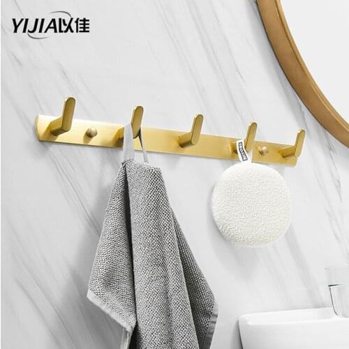 Clothes hook wardrobe hook coat hook wall hanging free punching brushed golden hook