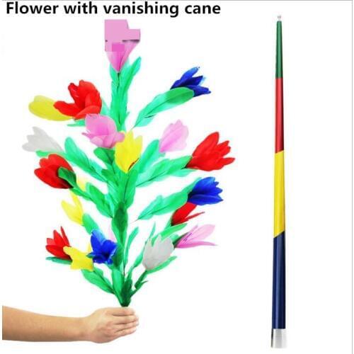 Vanishing Cane To Flower ( 21 flowers ) Magic Tricks Metal Vanishing Cane Stage Flower Comedy Magic Prop Classic Magic Illsuion