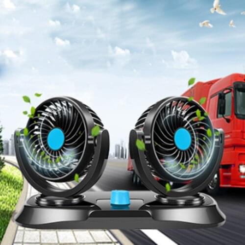 360 Degree Rotatable Dual Head Car Cooling Dashboard Ventilation Air Fan Lighter Plug