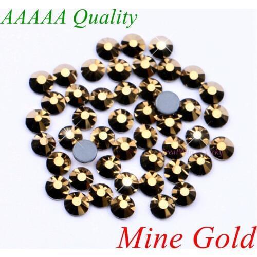 Top Quality! Mine Gold Hotfix Rhinestones SS6 SS10 SS16 SS20 SS30 Flatback Diamond Strass Crystals With Glue