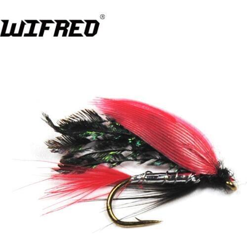 Wifreo 10PCS 10# Red Peacock Wing Crazy Fly Trout Fly Fishing Artificial Bait Wet Fly Alexandria