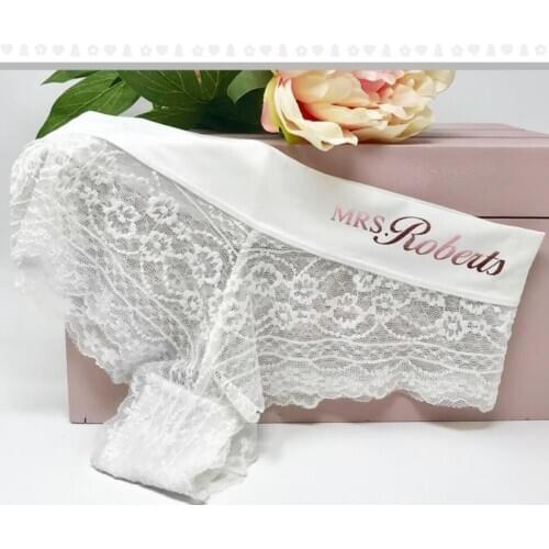 Custom any text unique wedding Bridal lace Panties, Personalized name Wedding bride brief Mrs lace Panties Lingerie Underwear