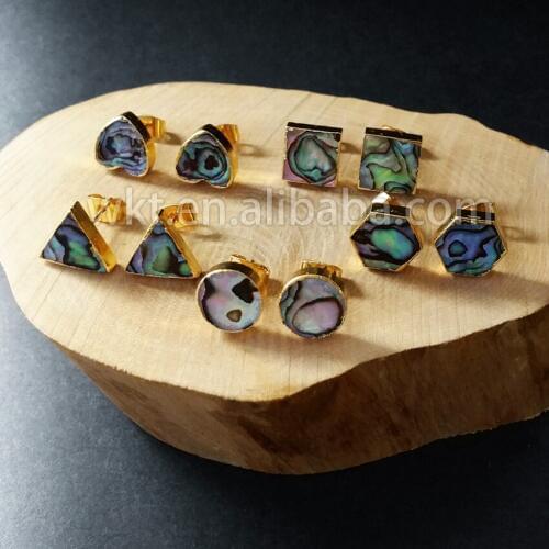 WT-E170 New fashion earrings jewelry natural abalone shell stone mix shape mix color with gold electroplated earrings for women