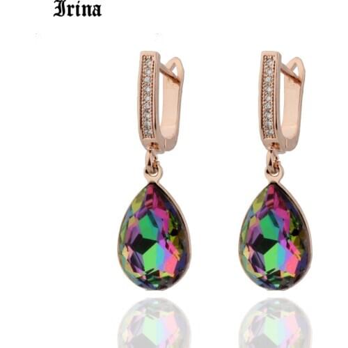 2020 New Water Drop Big Earring True White Gold 585 Rose Gold Color Dangle Earrings Women Fashion Wedding Jewelry 8 Colors