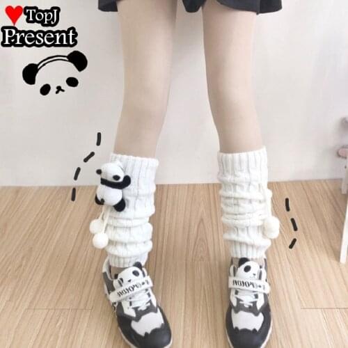 Black white Women Knit Winter panda Leg Warmers Loose Style Lady Boot Knee High Boot Stockings Leggings Warm Boots Leg