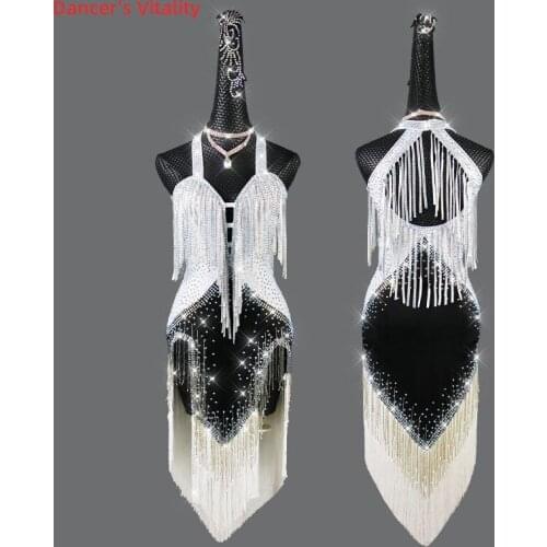 Latin Dance Dress High-end Tassel Diamond Long Skirt Performance Clothes Professional Custom Child Women Competition Clothing