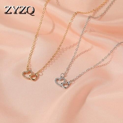 ZYZQ Romantic Simple Small Heart Necklace for Women Exquisite Crystal Zircon Pendant Gold Clavicle Chain Valentines Day Gift