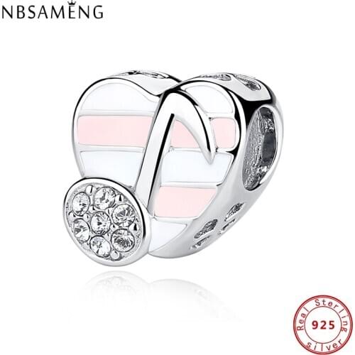 100% Authentic 925 Sterling Silver Charms Music Heart Crystal CZ Fit Original Bracelets Women DIY Jewelry