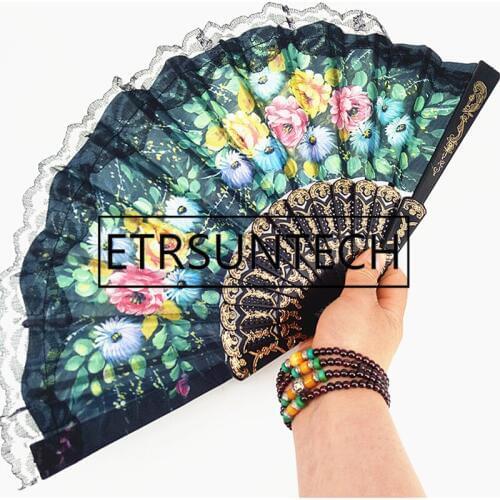 100pcs European Style Flower Lace Hand Fan Spanish Folding Fan Dance Props Wedding Party Favors Gifts