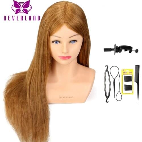 24'' 80% Real Hair Hairdressing Training Head Hairstyle Doll Headl with Shoulder Braiding Curling Practice Mannequin Head
