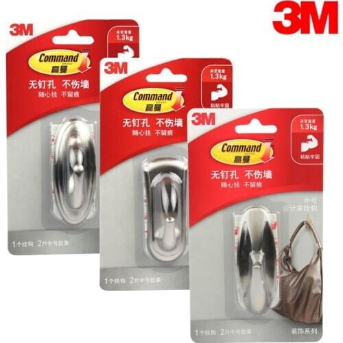 3M Command Damage-Free Hanging Hooks Command 3M Brushed Nickel Decorative Metal Hook command hook Medium 3Packs