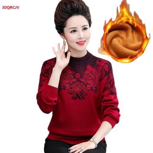 4XL Women Cashmere Sweater Winter Plus Size Sweaters Middle-aged Mother Warm Pullovers Pull Femme Plus Velvet Jumper Tops W1657