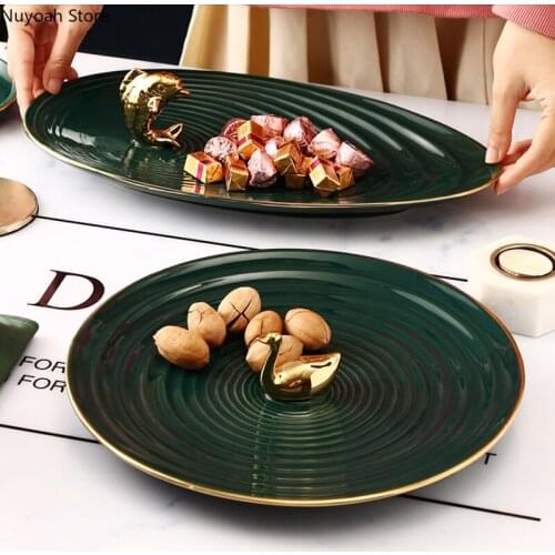 Household Ceramic Round Storage Tray Fruit Plate Nordic Living Room Salad Snack Dried Fruit Display Plate Home Table Decoration