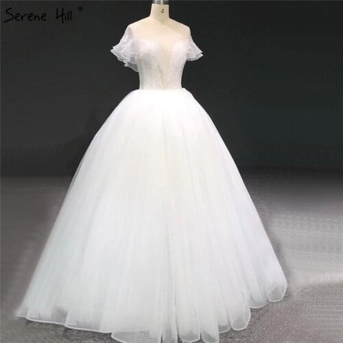 Ivory Sparkle Sexy Simple Wedding Dresses 2021 Short Sleeve Beading Sequins Lace UpBridal Gowns HA2339 Custom Made