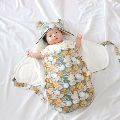 KLV Baby Sleeping Bag Envelopes Warm Cotton Autumn Winter Infants Hooded Sleepsack Newborn Swaddle Wrap Blanket Bedding 0-6M