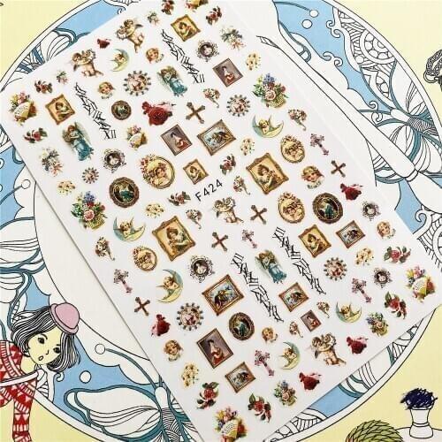 F-424 F-425 F-426 F-427 F-428 Angel cupid cross 3D Back glue Nail Art Stickers Decals Sliders Nail ornament decoration