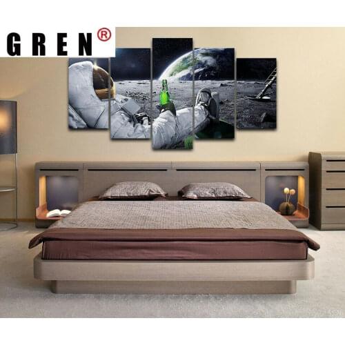 GREN 5 pcs Pictures Print Astronaut Beer on the Moon Poster Canvas Print fashion Paintings Spectacular Wall Art Decor Home Decor