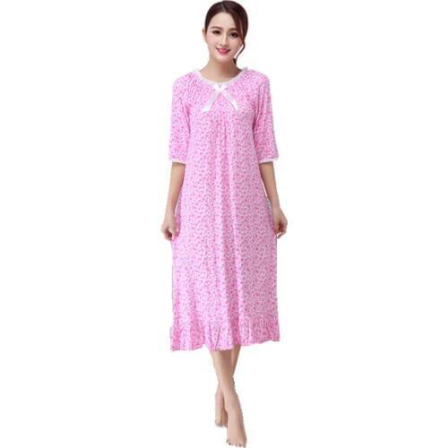 Summer Home Dressing Gown Female Casual Nightgown Printed Cotton Nightdress Half Sleeve Sleepwear Lady Sweet Sleepshirt M-XXL