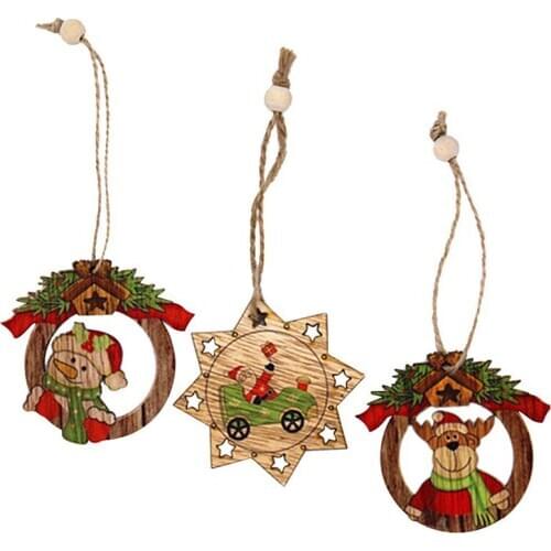 JX-LCLYL 3Pcs Wood Christmas Snowman Deer Tree Hanging Ornament Wood Craft Decor