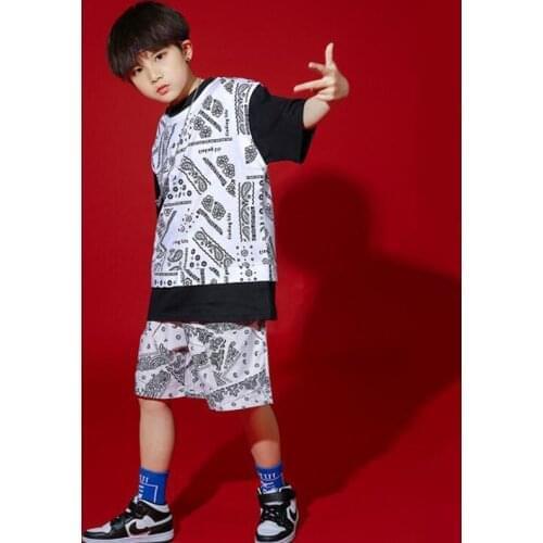 Hip Hop Dance Costume Boys Girls Carnival Clothing Graffiti Tops Jogger Pants Shorts Ballroom Jazz Dance Clothes Show Rave Wear
